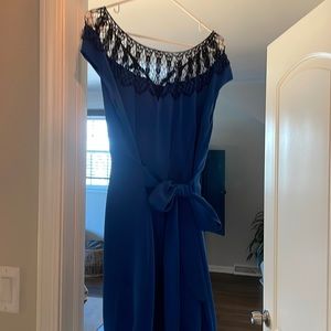 Navy blue dress with black lace